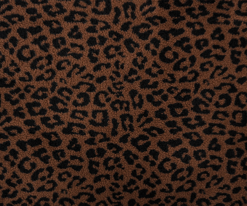 Brown Famous Maker Poly Blend Leopard Sherpa Fleece Knit Fabric