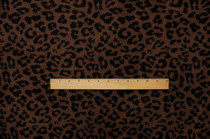Brown Famous Maker Poly Blend Leopard Sherpa Fleece Knit Fabric