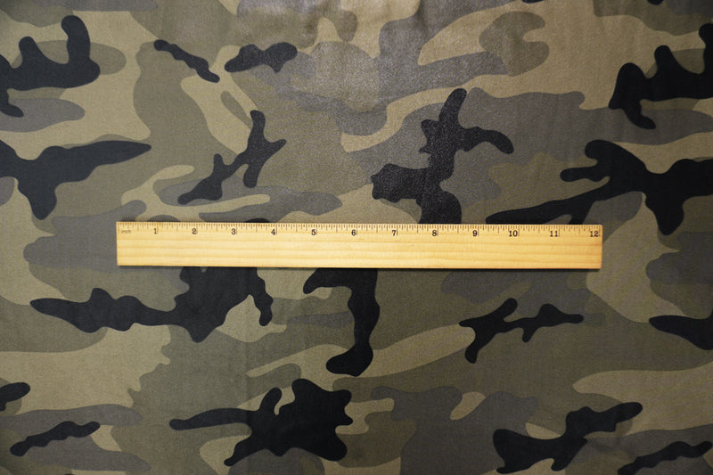 Green Famous Maker Nylon Camo Printed Satin Tricot Knit Fabric