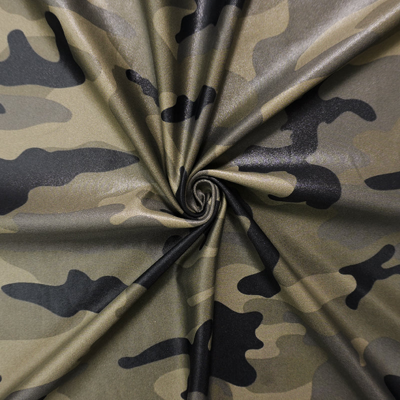 Green Famous Maker Nylon Camo Printed Satin Tricot Knit Fabric