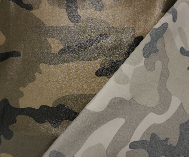 Brown-Multi Famous Maker Nylon Camo Printed Satin Tricot Knit Fabric