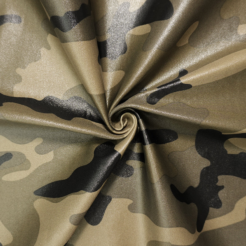 Brown-Multi Famous Maker Nylon Camo Printed Satin Tricot Knit Fabric