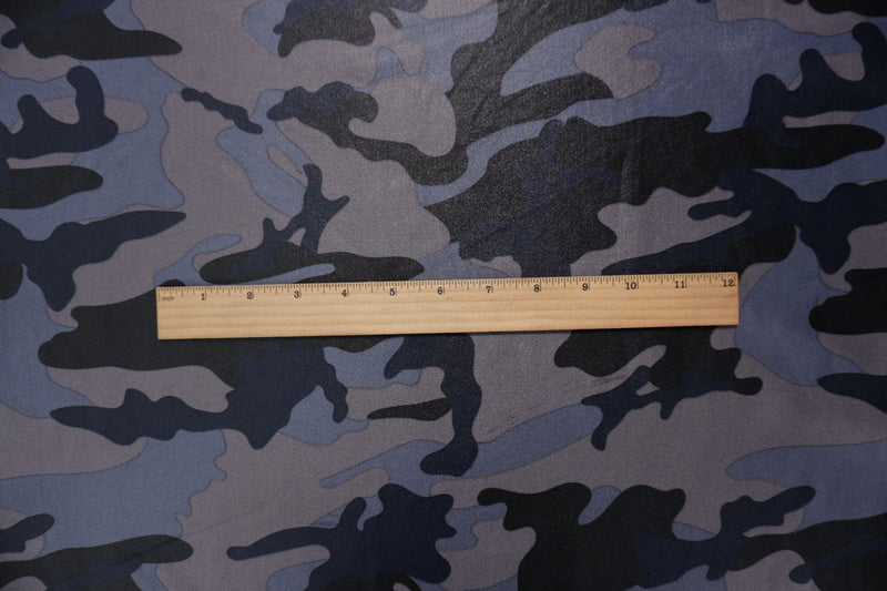 3 YD PC-Blue-Multi Famous Maker Nylon Camo Printed Satin Tricot Knit Fabric