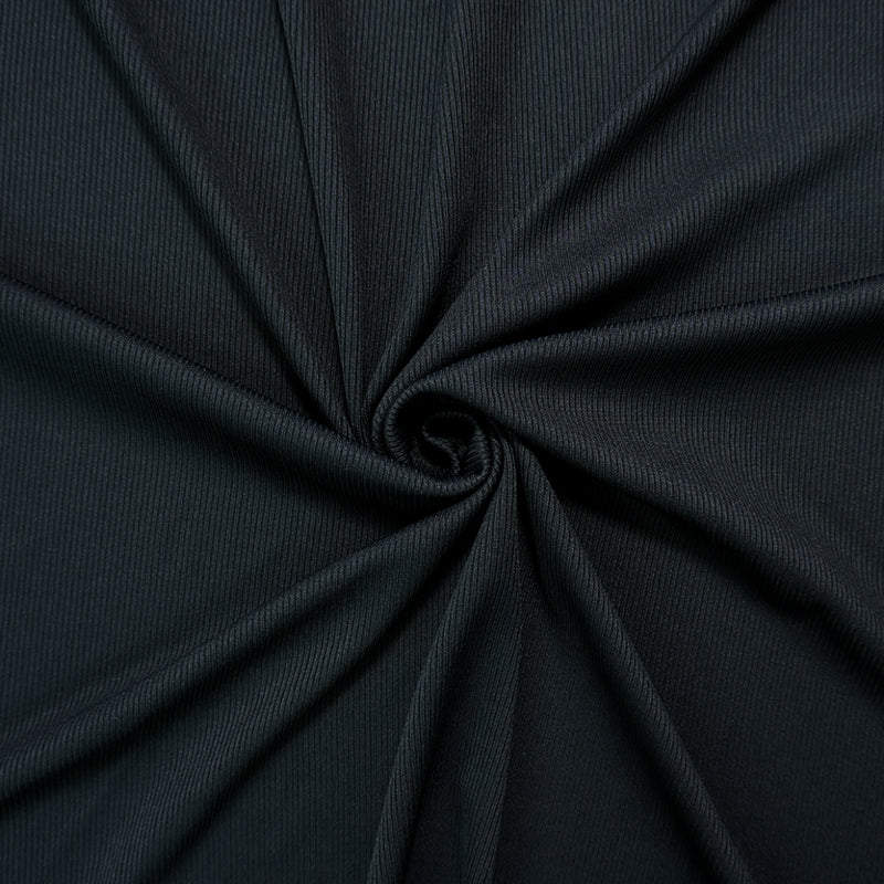 Black Famous Maker Nylon Spandex Solid Rib Knit Yoga Fabric