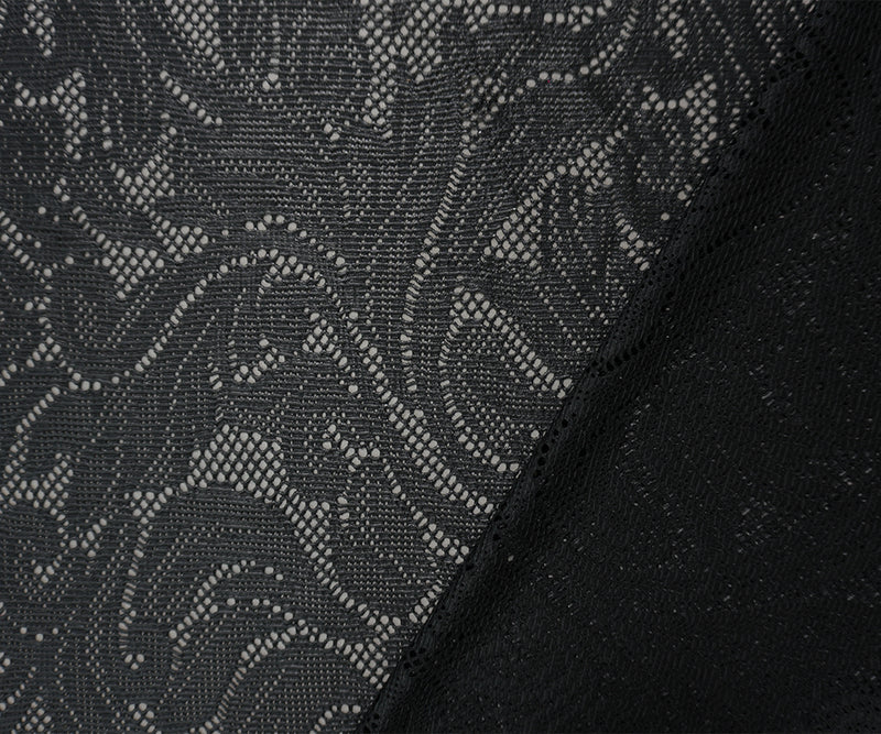 Black Famous Maker Poly Spandex Floral Lace Knit Fabric