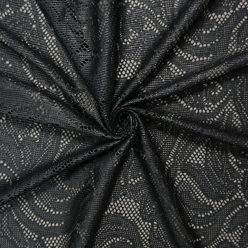 Black Famous Maker Poly Spandex Floral Lace Knit Fabric