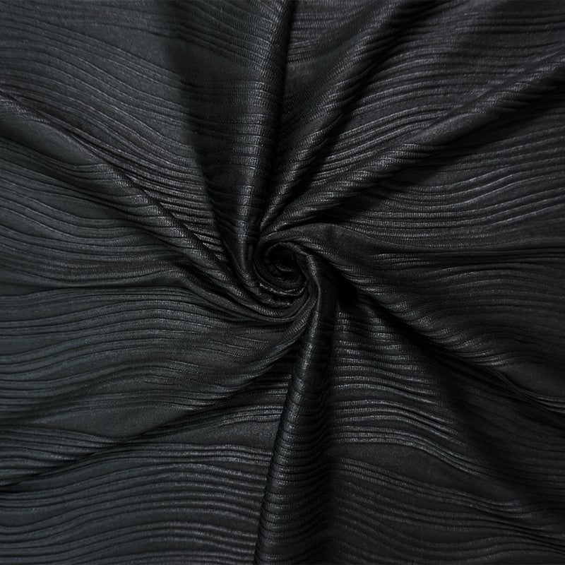 Black Famous Maker Poly Spandex Stretch Pleat Wave Knit Fabric