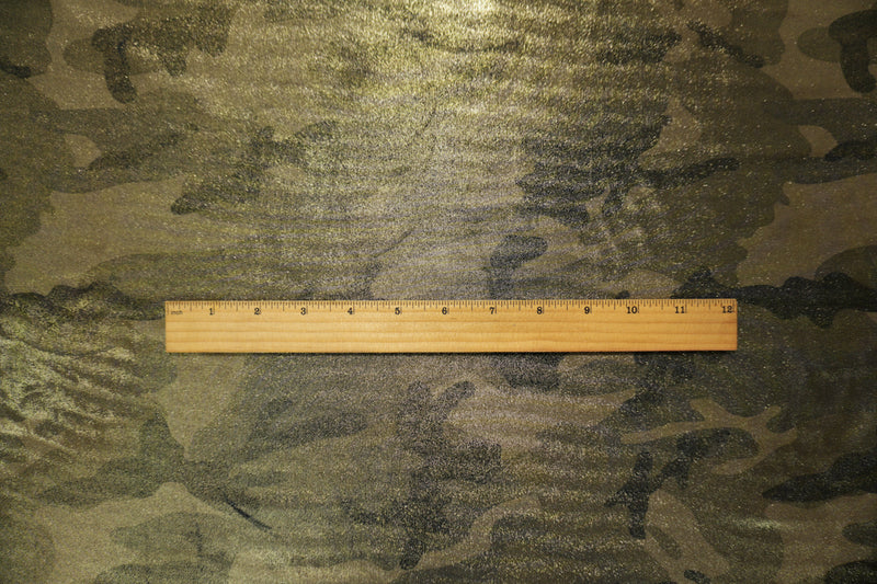 Gold Famous Maker Nylon Camo Foil Printed Tricot Knit Fabric