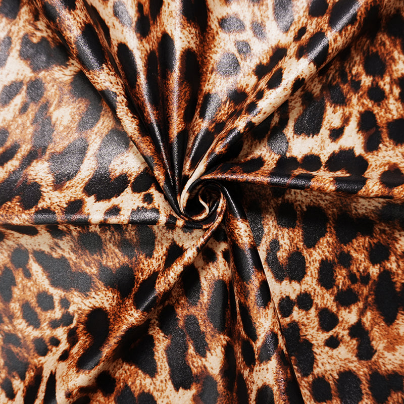 Brown-Multi Famous Maker Nylon Cheetah Satin Tricot Knit Fabric