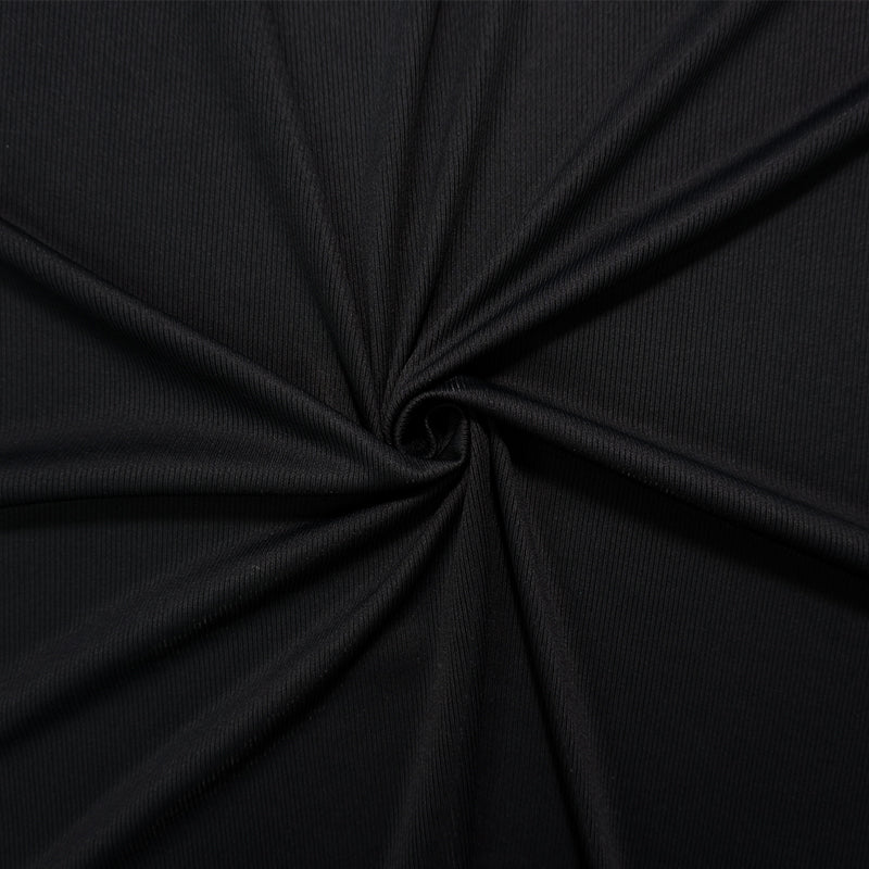 Black Famous Maker Nylon Spandex Solid Rib Knit Yoga Fabric