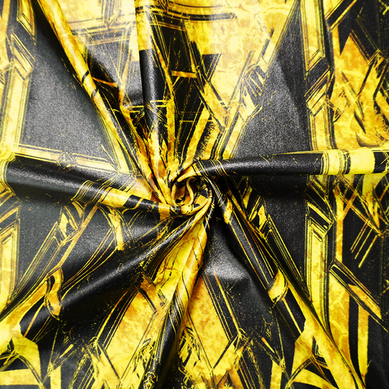 Yellow Famous Maker Nylon Abstract Satin Tricot Knit Yoga Fabric