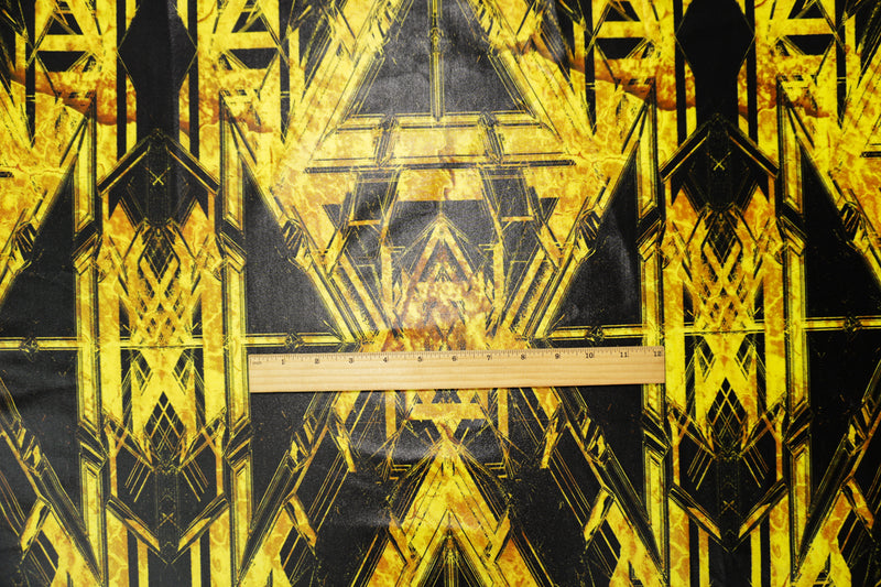 Yellow Famous Maker Nylon Abstract Satin Tricot Knit Yoga Fabric