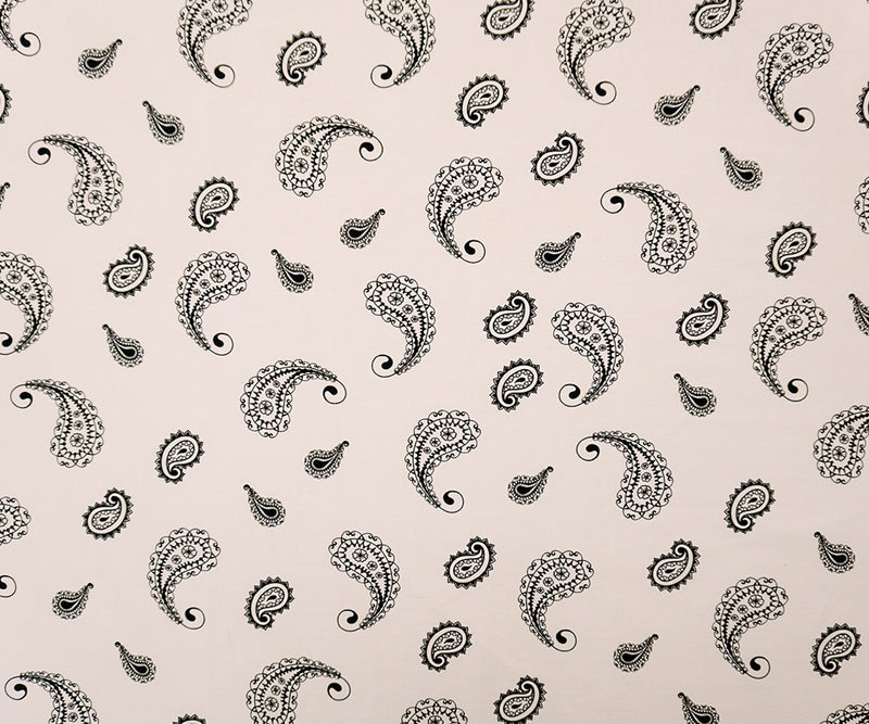 Ivory-Black Famous Maker Nylon Paisley Tricot Knit Yoga Fabric