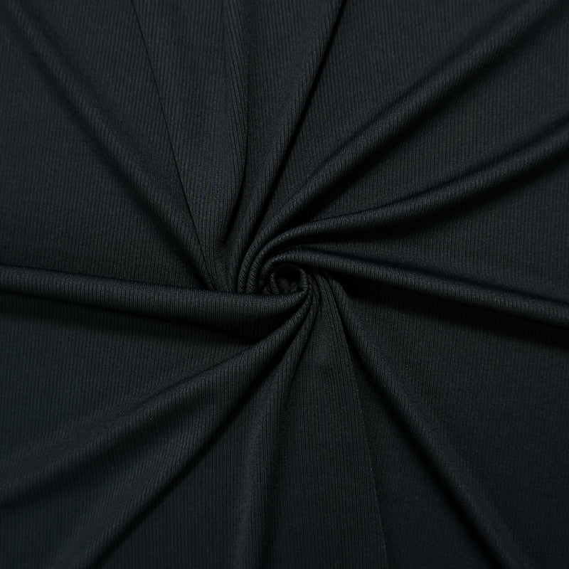 Black Famous Maker Nylon Spandex Solid Rib Knit Yoga Fabric