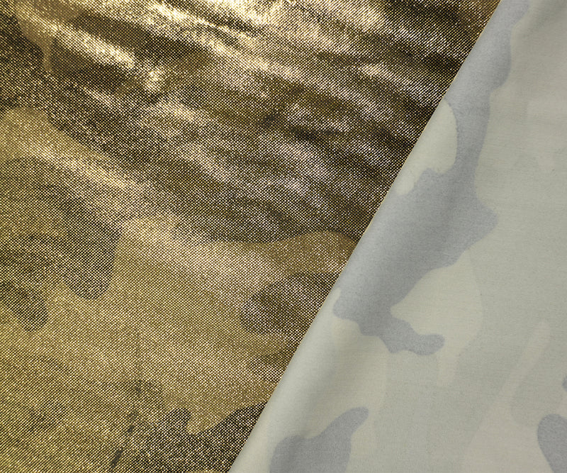 Gold-Multi Famous Maker Nylon Camo Satin Tricot Knit Yoga Fabric