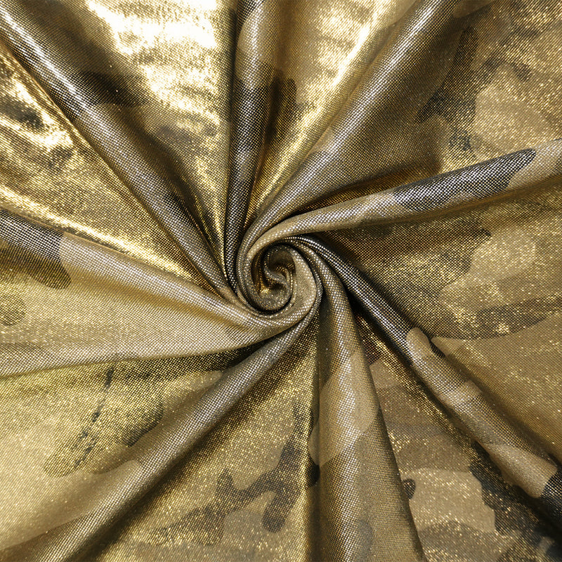 Gold-Multi Famous Maker Nylon Camo Satin Tricot Knit Yoga Fabric