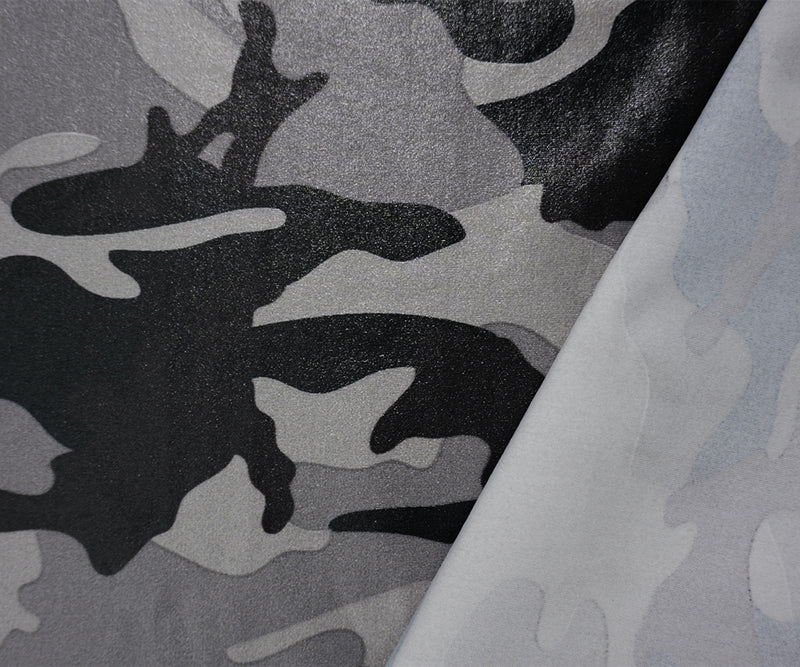 Gray-Black Famous Maker Nylon Camo Satin Tricot Knit Yoga Fabric