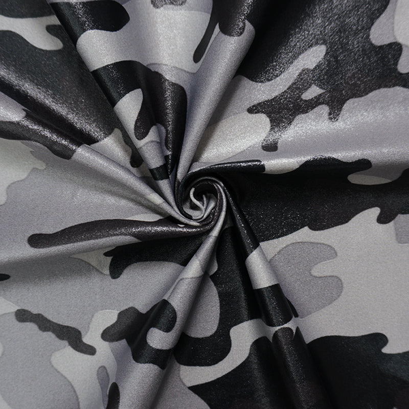 Gray-Black Famous Maker Nylon Camo Satin Tricot Knit Yoga Fabric