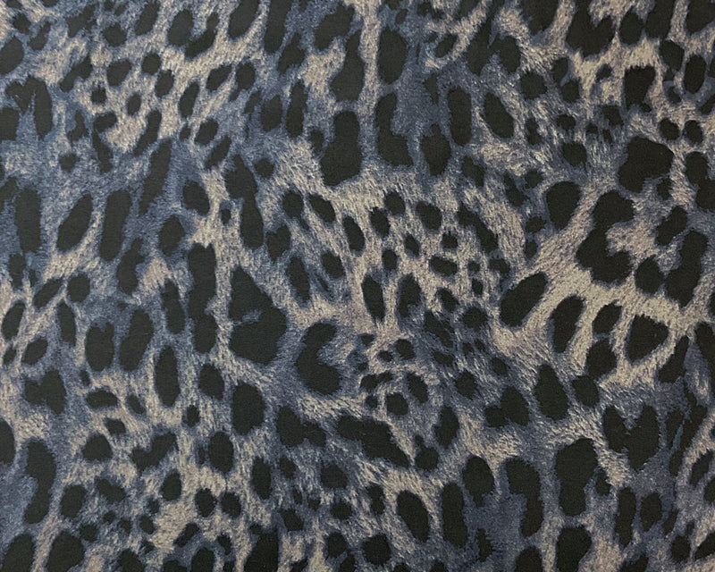 Blue Cheetah Printed Satin Tricot Knit Famous Maker Yoga Fabric