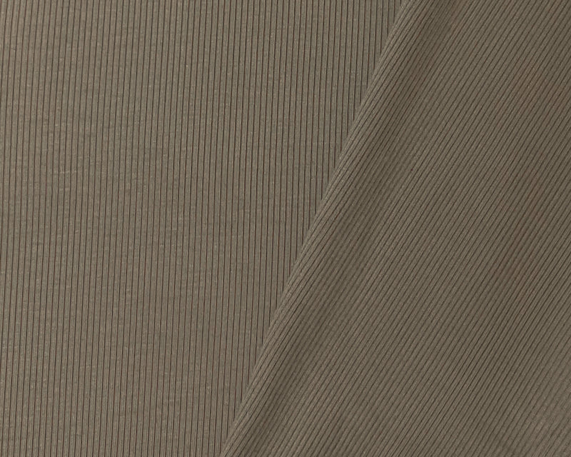 Taupe Brown Poly Cotton Spandex Stretch 2x2 Rib Knit Fabric