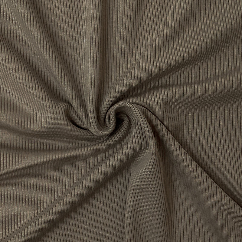 Taupe Brown Poly Cotton Spandex Stretch 2x2 Rib Knit Fabric