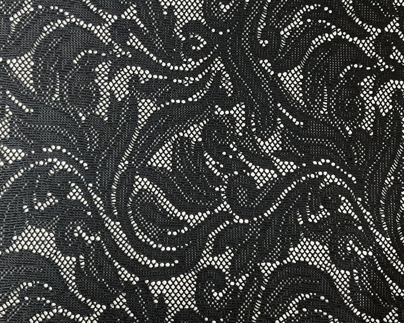 Black Pleather-Like Floral Raschel Lace Knit Famous Maker Fabric