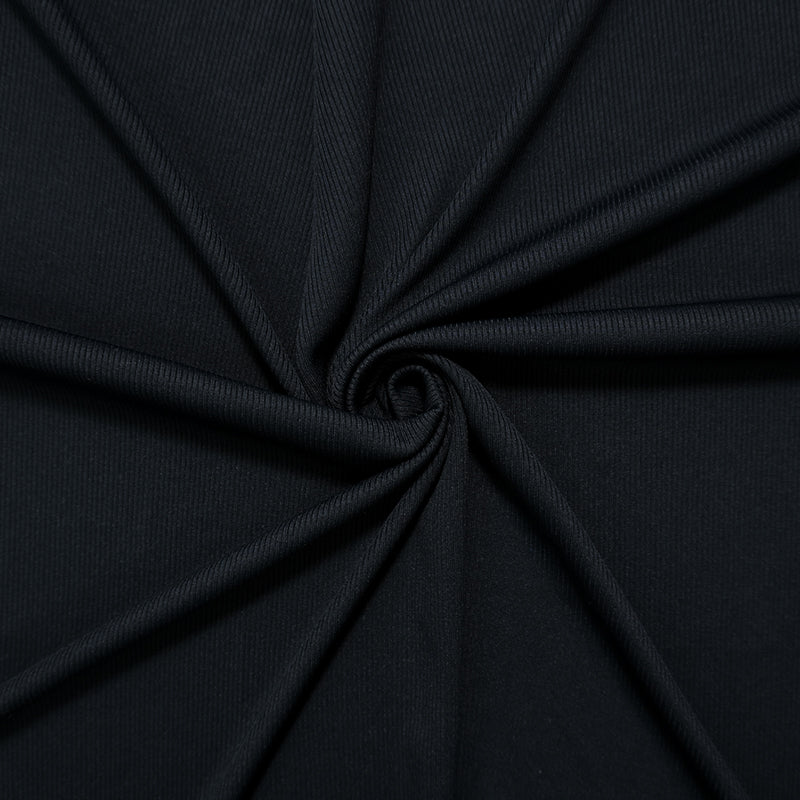 Black Famous Maker Nylon Spandex Stretch Solid Rib Knit Yoga Fabric