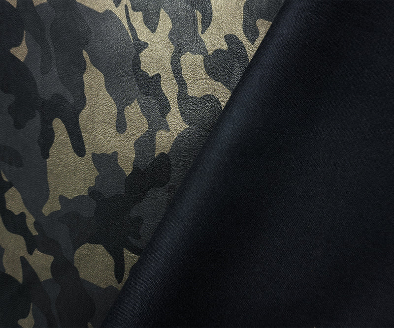 Black-Gold Famous Maker Vinyl Cotton Camo Print Bonded Pleather Fabric