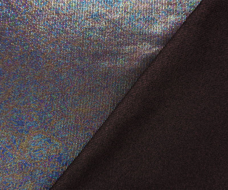 Iridescent-Multi Famous Maker Poly Foil Print Rib Knit Fabric
