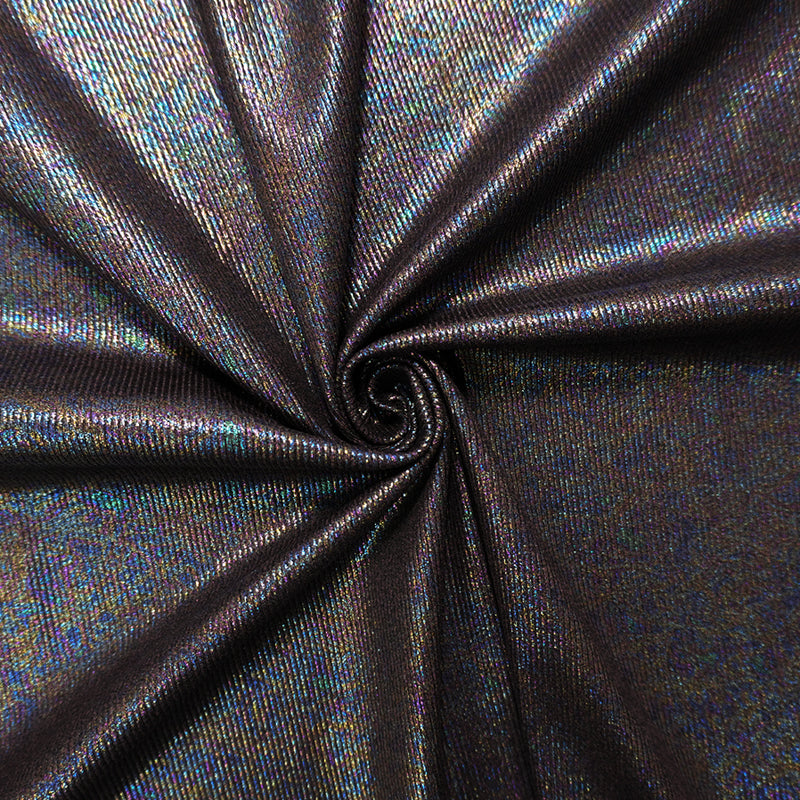 Iridescent-Multi Famous Maker Poly Foil Print Rib Knit Fabric