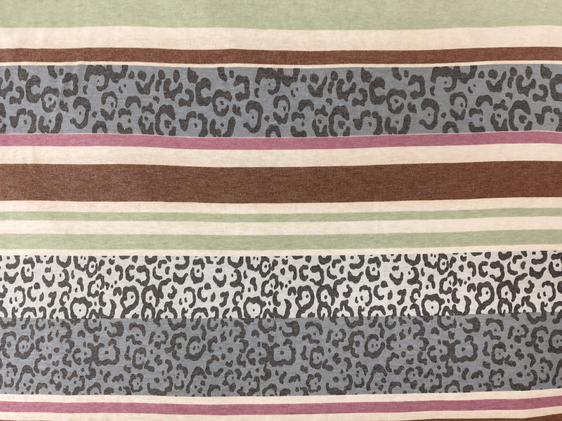Purple-Beige-Multi Poly Stripe Leopard Printed Jersey Knit Fabric