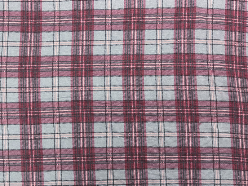 Red-White Poly Plaid Print Stretch Baby French Terry Knit Fabric