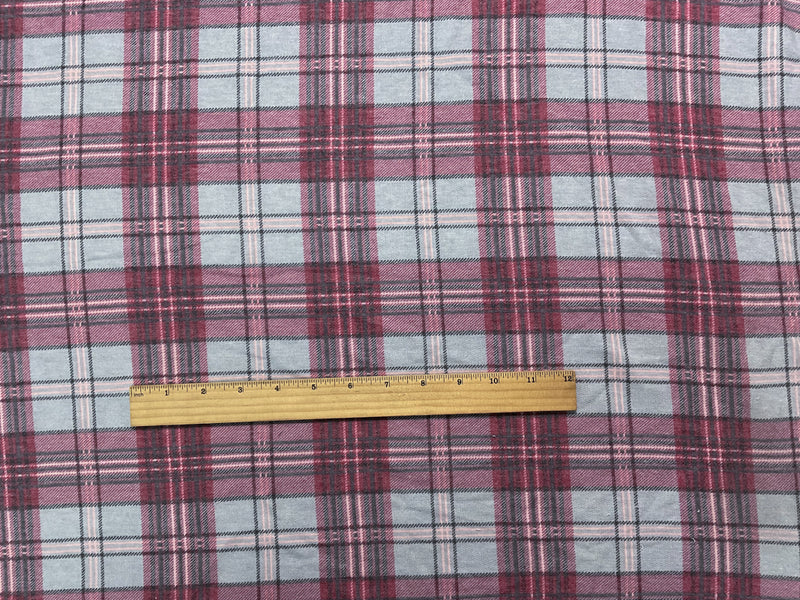 Red-White Poly Plaid Print Stretch Baby French Terry Knit Fabric