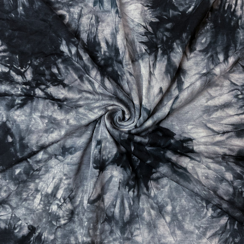 Gray-Black Rayon Spandex Tie Dye Printed Jersey Knit Fabric