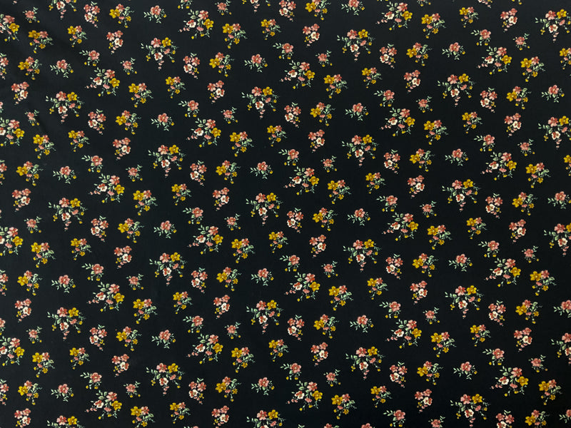 Black-Pink-Yellow Poly Floral Double Brushed Jersey Knit Fabric