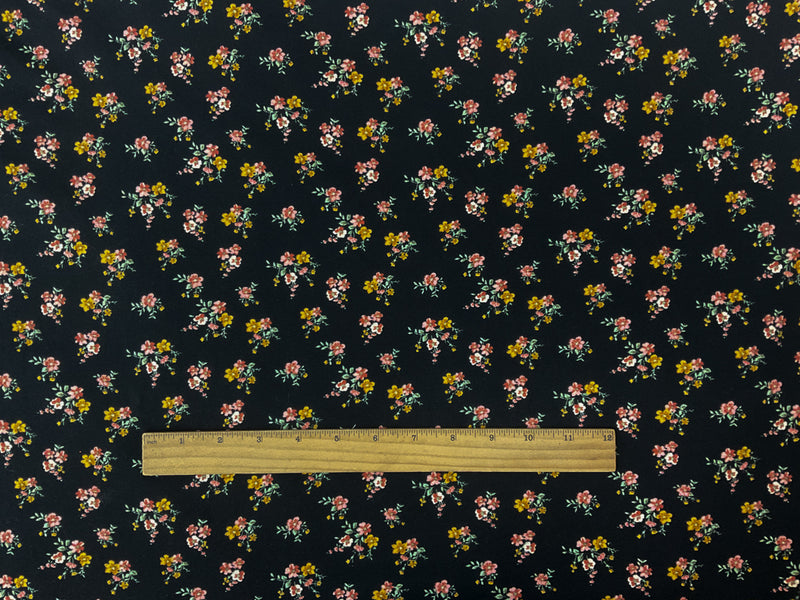 Black-Pink-Yellow Poly Floral Double Brushed Jersey Knit Fabric