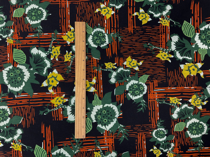 Black-Green-Multi Poly Stretch Floral Printed Jersey Knit Fabric