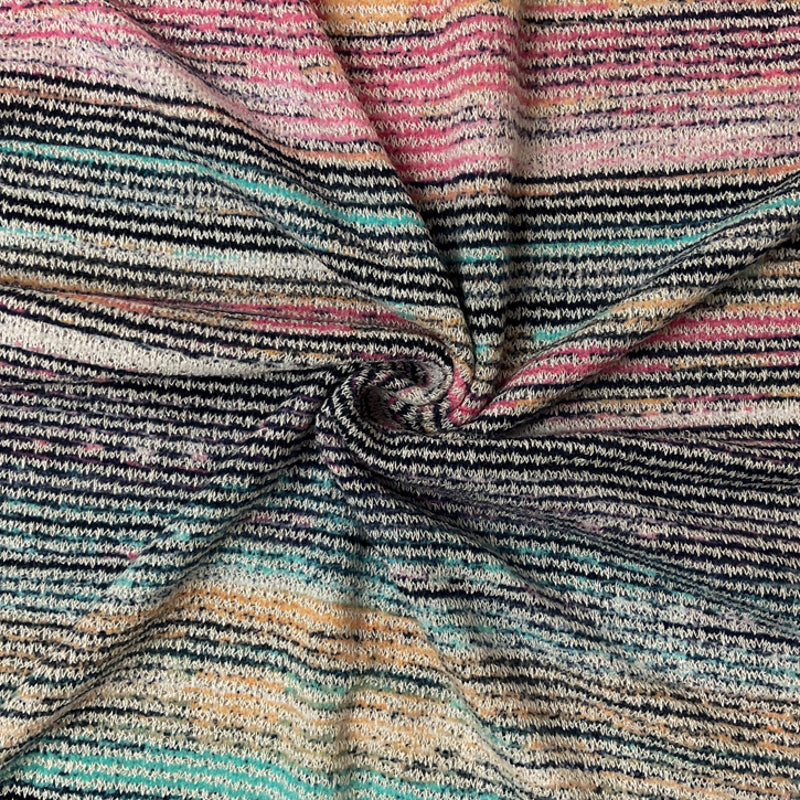 Blue-Multi Poly Blend Stripe Stretch Jersey Sweater Knit Fabric