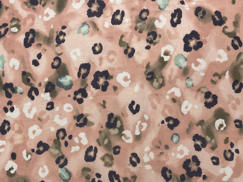 Coral-Multi Poly Rayon Leopard French Terry Knit Fabric