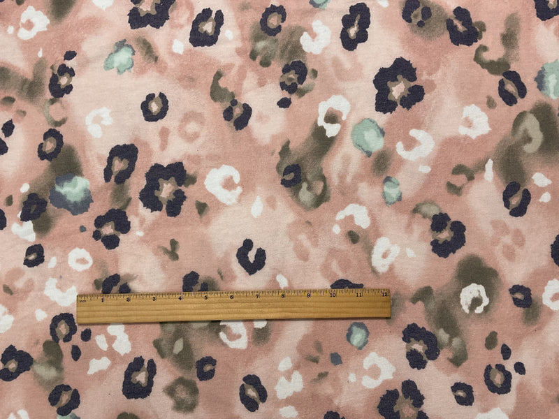 Coral-Multi Poly Rayon Leopard French Terry Knit Fabric
