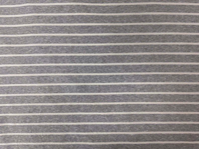 Gray-White Poly Rayon Stretch Stripe Rib Knit Fabric