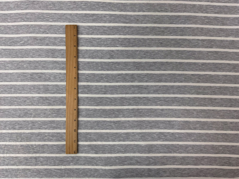 Gray-White Poly Rayon Stretch Stripe Rib Knit Fabric
