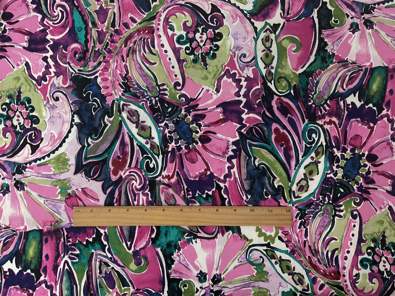 Pink-Purple-Multi Poly Floral Double Brushed Jersey Knit Fabric
