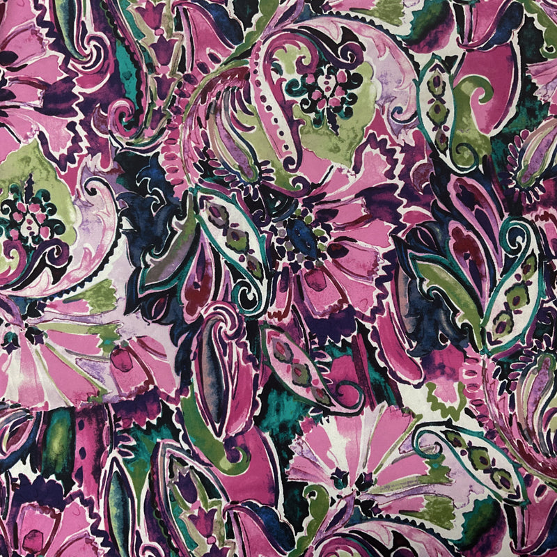 Pink-Purple-Multi Poly Floral Double Brushed Jersey Knit Fabric