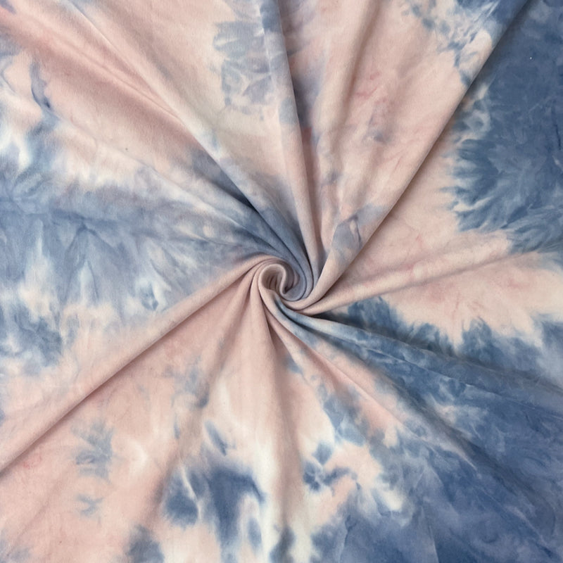 4 5/8 YD PC-Pink-Blue Poly Stretch Tie Dye Double Brushed Jersey Knit Fabric