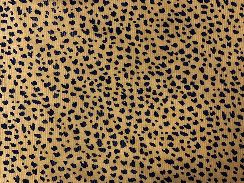 Yellow-Navy Poly Stretch Cheetah Printed Brush Rib Knit Fabric