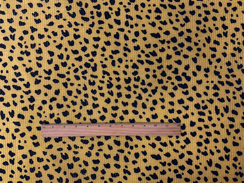 Yellow-Navy Poly Stretch Cheetah Printed Brush Rib Knit Fabric