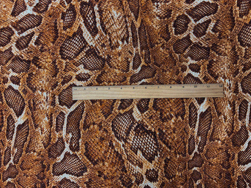 Orange-Brown Poly Stretch Snake Printed Texture Knit Fabric