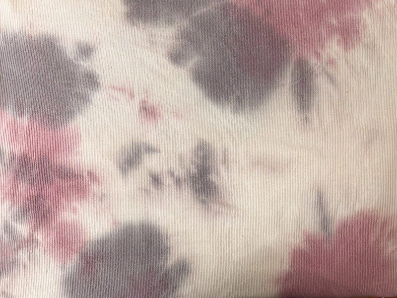 Purple-Beige Cotton Stretch Tie Dye Brushed Face Rib Knit Fabric
