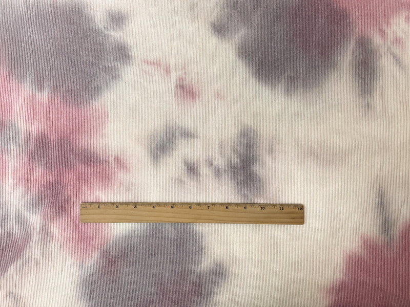 Purple-Beige Cotton Stretch Tie Dye Brushed Face Rib Knit Fabric